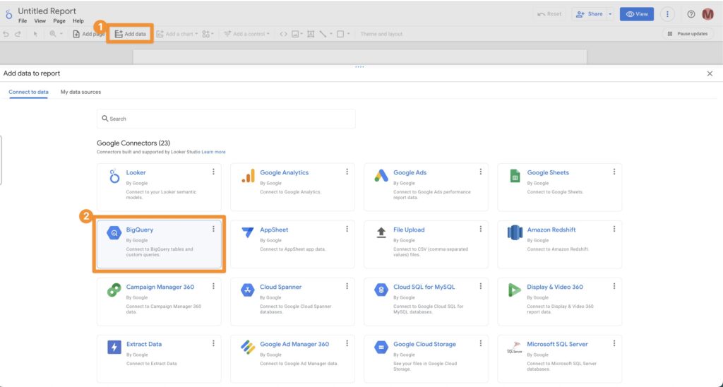 LookerStudio add BigQuery source