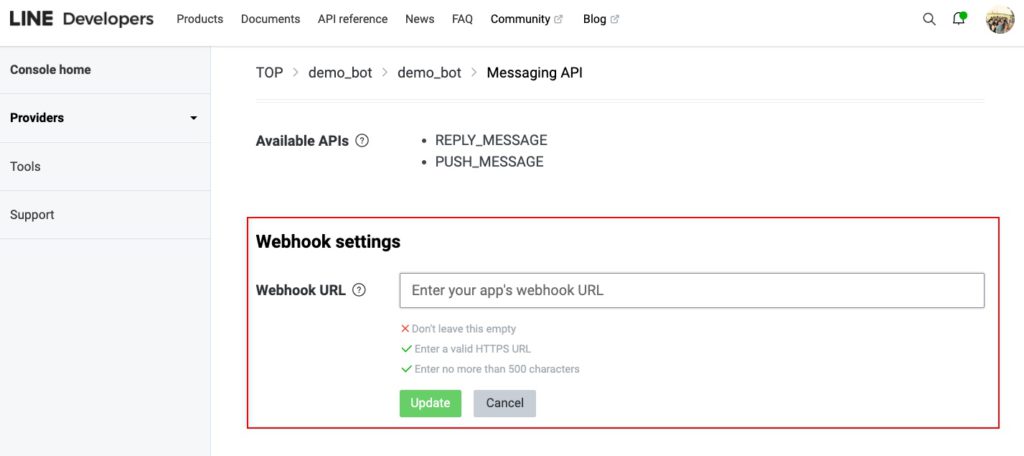 Step3 3 LINE Bot Webhook URL setting
