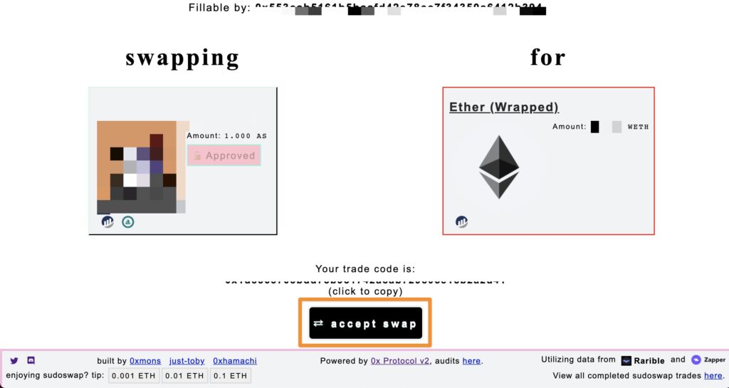 accept swap by sudoswap