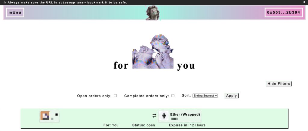 click swap order by sudoswap