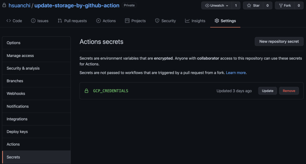 github action secrets