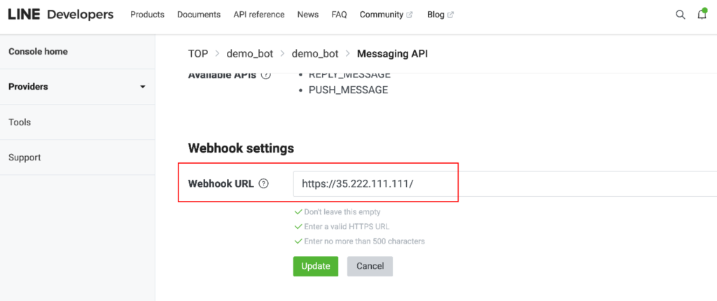 line bot webhook url