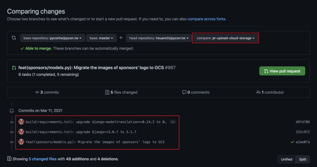 pull request comparing changes