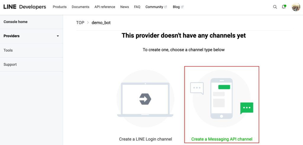 step2 Create LINE message api channel