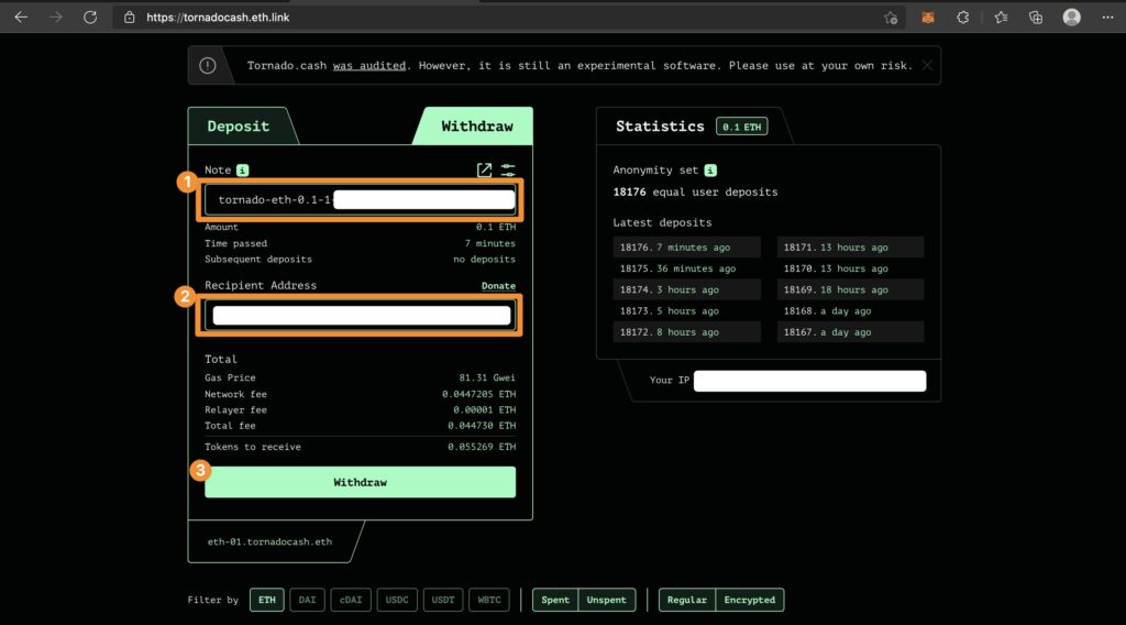 withdraw from tornado cash