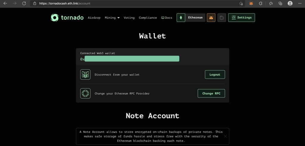 connect wallet with tornado cash